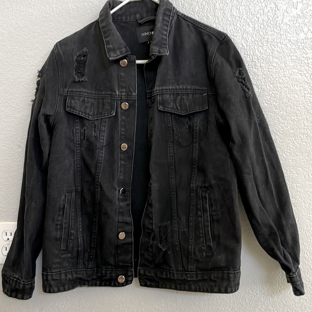 Distressed crowned lion denim jacket